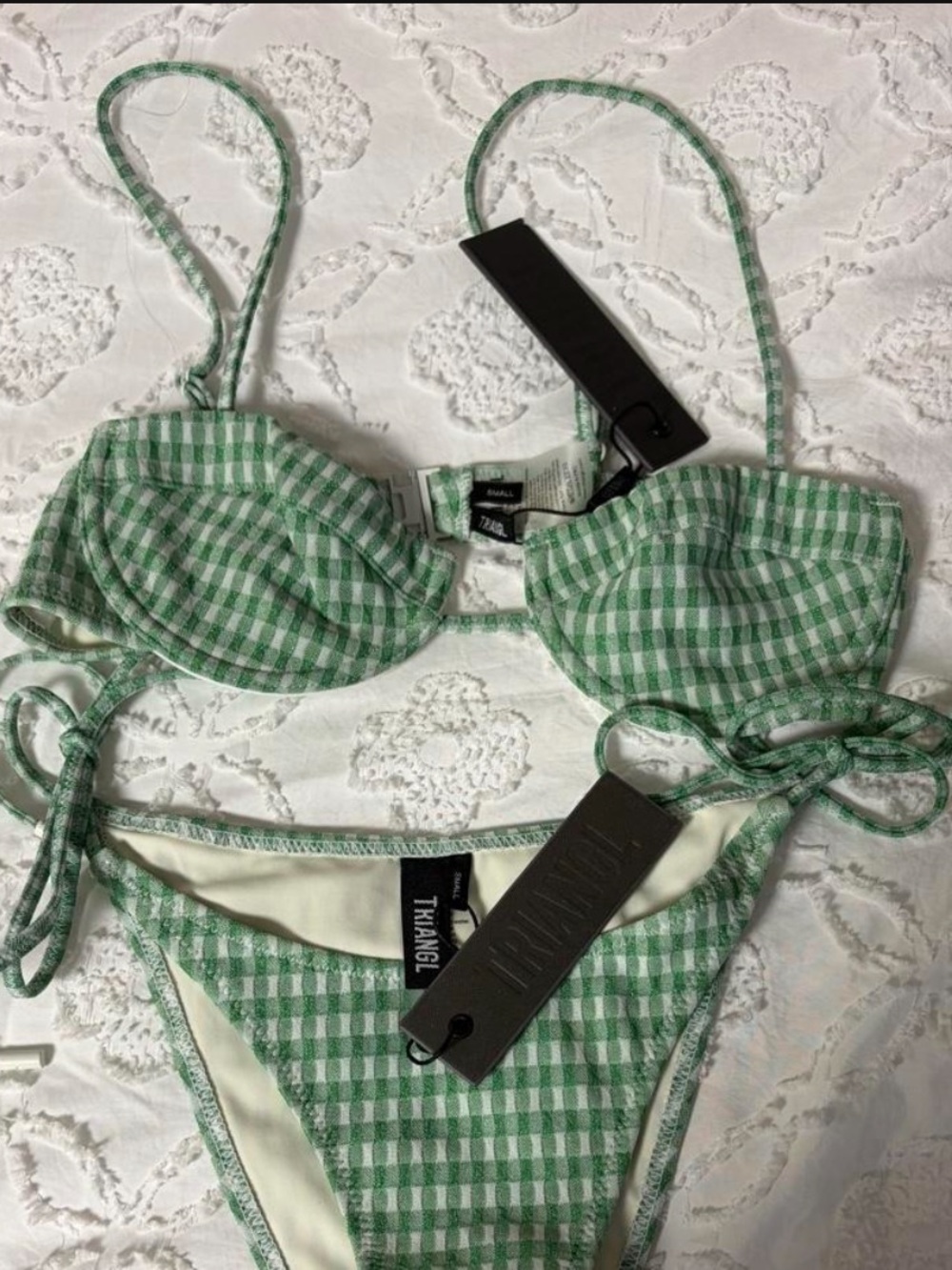 ISO TRIANGL BIKINI TOP GREEN GINGHAM